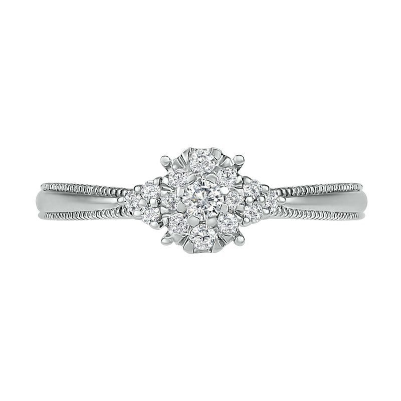 0.25 CT. T.W. Natural Diamond Antique Vintage-Style Scallop Shank Bridal Engagement Ring Set in Sterling Silver