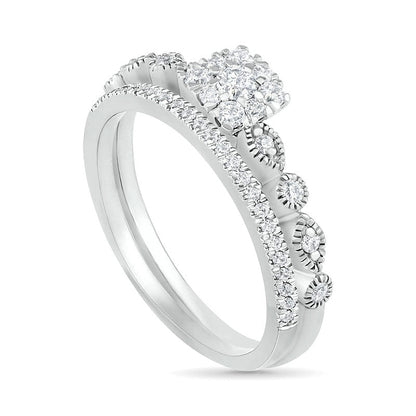 0.38 CT. T.W. Composite Natural Diamond Antique Vintage-Style Bridal Engagement Ring Set in Solid 10K White Gold