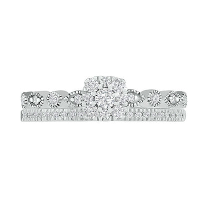 0.38 CT. T.W. Composite Natural Diamond Antique Vintage-Style Bridal Engagement Ring Set in Solid 10K White Gold
