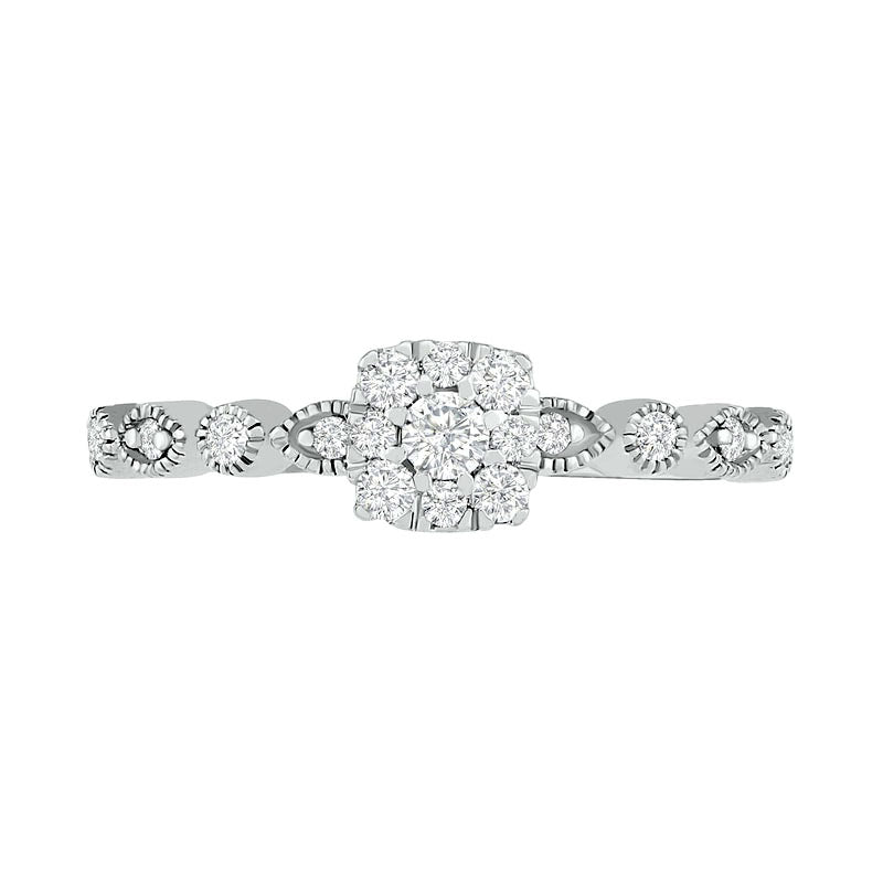 0.38 CT. T.W. Composite Natural Diamond Antique Vintage-Style Bridal Engagement Ring Set in Solid 10K White Gold