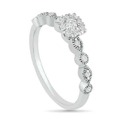 0.38 CT. T.W. Composite Natural Diamond Antique Vintage-Style Bridal Engagement Ring Set in Solid 10K White Gold