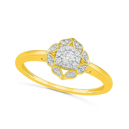 0.33 CT. T.W. Natural Diamond Flower Frame Bridal Engagement Ring Set in Solid 10K Yellow Gold