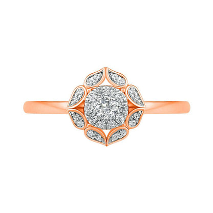 0.33 CT. TW. Natural Diamond Flower Frame Bridal Engagement Ring Set in Solid 10K Rose Gold