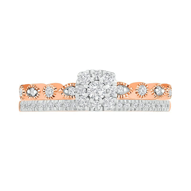 0.38 CT. T.W. Composite Natural Diamond Antique Vintage-Style Alternating Bridal Engagement Ring Set in Solid 10K Rose Gold