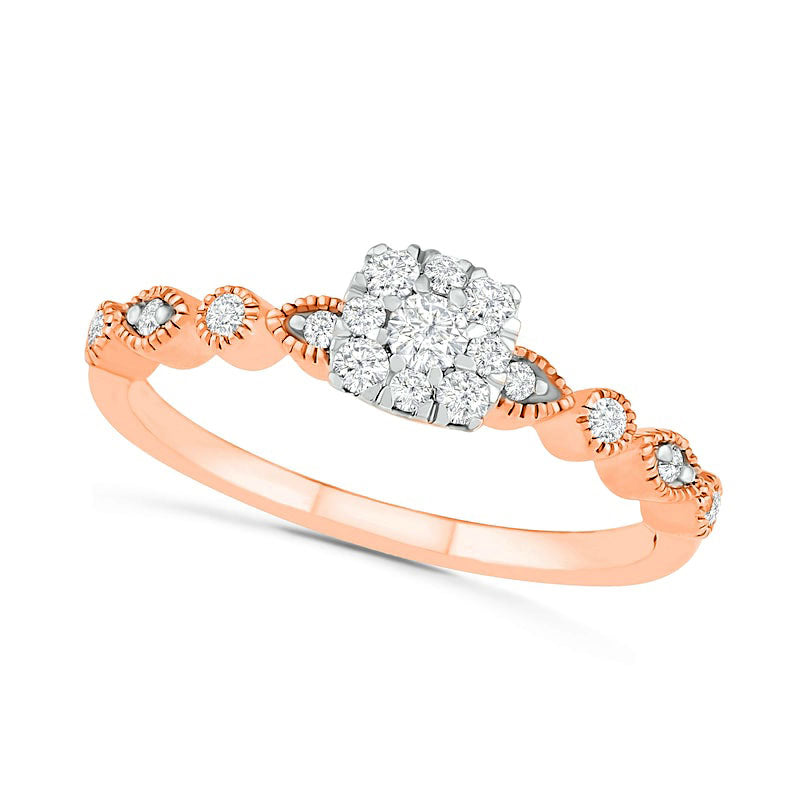 0.38 CT. T.W. Composite Natural Diamond Antique Vintage-Style Alternating Bridal Engagement Ring Set in Solid 10K Rose Gold