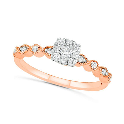 0.38 CT. T.W. Composite Natural Diamond Antique Vintage-Style Alternating Bridal Engagement Ring Set in Solid 10K Rose Gold