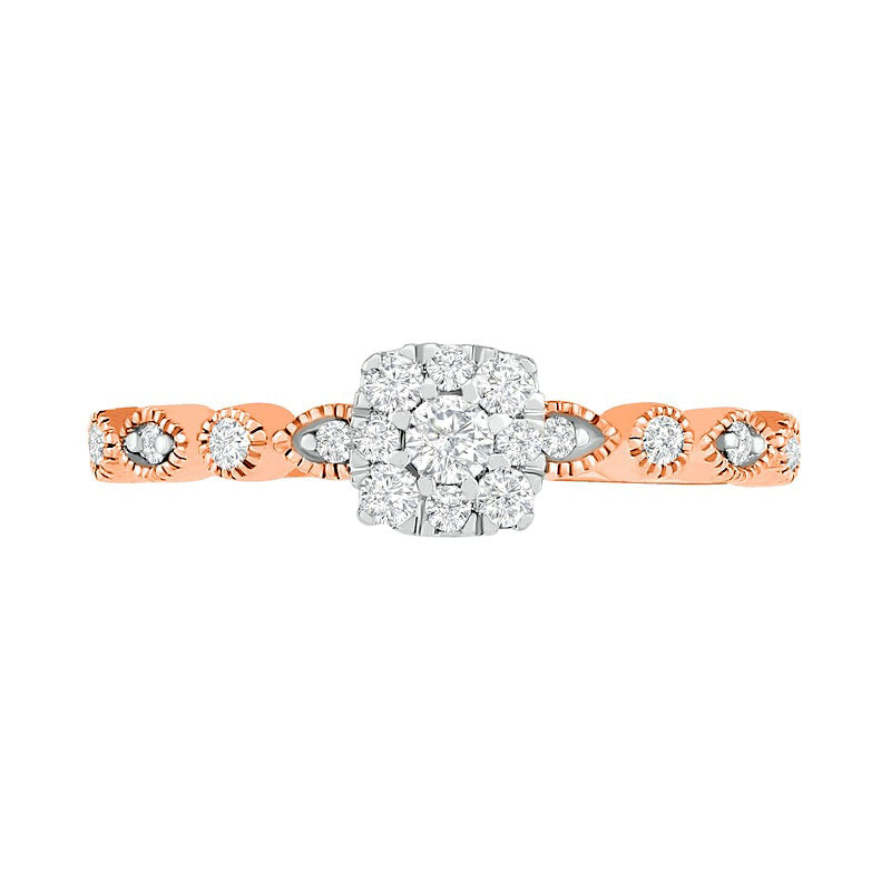 0.38 CT. T.W. Composite Natural Diamond Antique Vintage-Style Alternating Bridal Engagement Ring Set in Solid 10K Rose Gold
