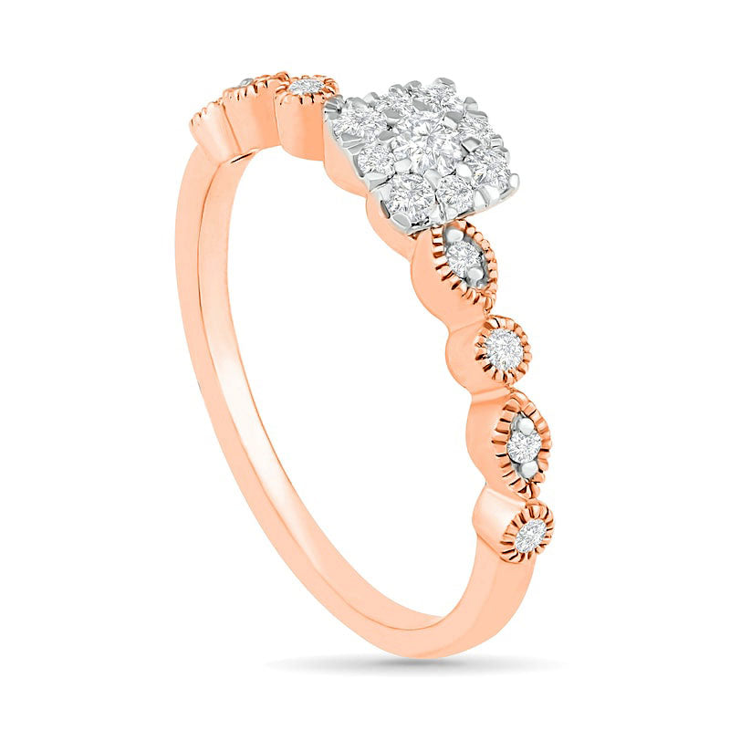 0.38 CT. T.W. Composite Natural Diamond Antique Vintage-Style Alternating Bridal Engagement Ring Set in Solid 10K Rose Gold