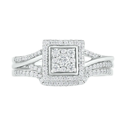 0.38 CT. T.W. Composite Natural Diamond Square Frame Split Shank Bridal Engagement Ring Set in Solid 10K White Gold