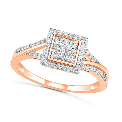 0.38 CT. T.W. Composite Natural Diamond Square Frame Split Shank Bridal Engagement Ring Set in Solid 10K Rose Gold