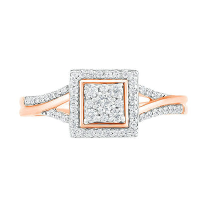 0.38 CT. T.W. Composite Natural Diamond Square Frame Split Shank Bridal Engagement Ring Set in Solid 10K Rose Gold