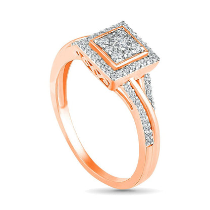 0.38 CT. T.W. Composite Natural Diamond Square Frame Split Shank Bridal Engagement Ring Set in Solid 10K Rose Gold