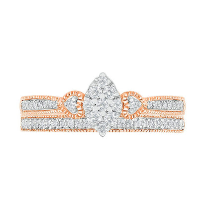 0.33 CT. T.W. Composite Natural Diamond Marquise Antique Vintage-Style Bridal Engagement Ring Set in Solid 10K Rose Gold