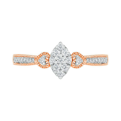 0.33 CT. T.W. Composite Natural Diamond Marquise Antique Vintage-Style Bridal Engagement Ring Set in Solid 10K Rose Gold