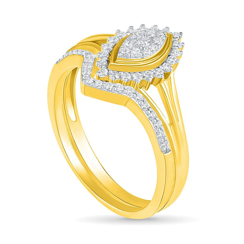 0.33 CT. T.W. Composite Natural Diamond Marquise Frame Sunburst Bridal Engagement Ring Set in Solid 10K Yellow Gold