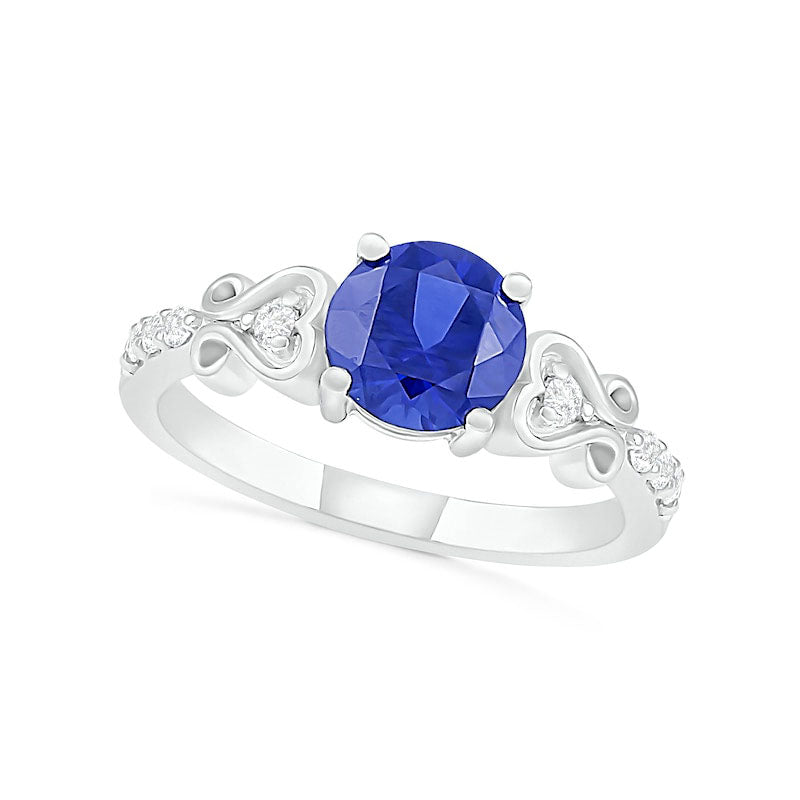 7.0mm Lab-Created Blue and White Sapphire Heart-Sides Ring in Sterling Silver