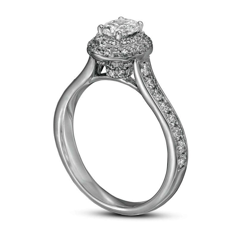 1.0 CT. T.W. Oval Natural Diamond Double Frame Engagement Ring in Solid 14K White Gold