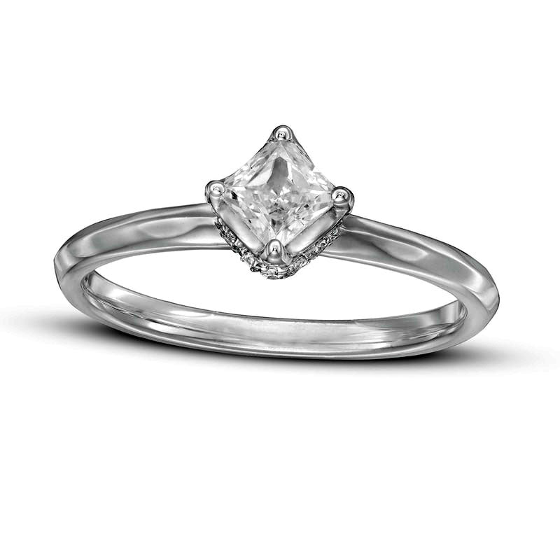 0.63 CT. T.W. Princess-Cut Natural Diamond Tilted Engagement Ring in Solid 14K White Gold