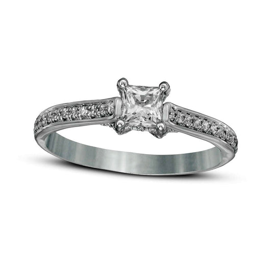0.75 CT. T.W. Princess-Cut Natural Diamond Engagement Ring in Solid 14K White Gold