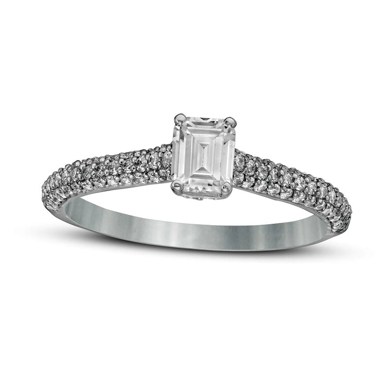 0.75 CT. T.W. Emerald-Cut Natural Diamond Engagement Ring in Solid 14K White Gold