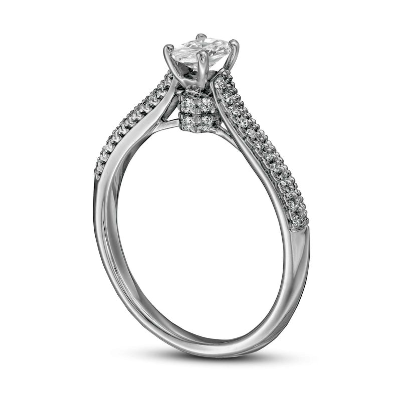 0.75 CT. T.W. Oval Natural Diamond Engagement Ring in Solid 14K White Gold