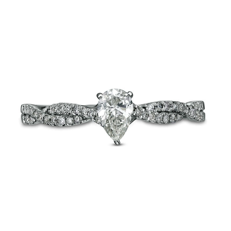 0.50 CT. T.W. Pear-Shaped Natural Diamond Twist Shank Engagement Ring in Solid 14K White Gold (I/I1)