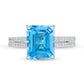 Emerald-Cut Swiss Blue Topaz and 0.33 CT. T.W. Natural Diamond Double Row Engagement Ring in Solid 14K White Gold