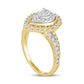 1.5 CT. T.W. Pear-Shaped Natural Diamond Double Frame Antique Vintage-Style Engagement Ring in Solid 14K Gold