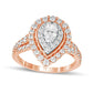 1.5 CT. T.W. Pear-Shaped Natural Diamond Double Frame Antique Vintage-Style Engagement Ring in Solid 14K Rose Gold