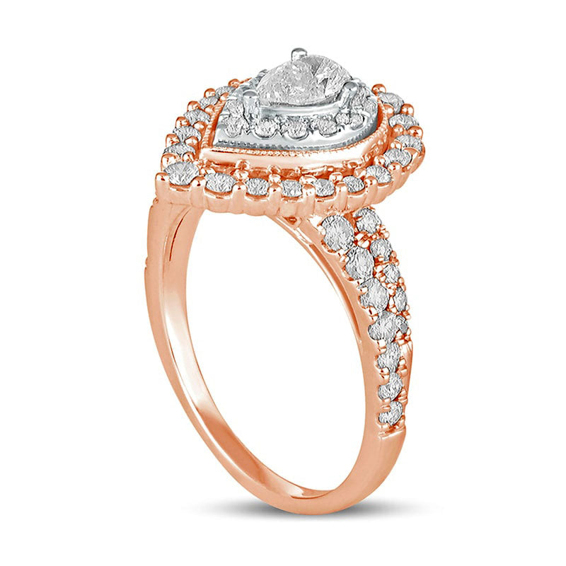 1.5 CT. T.W. Pear-Shaped Natural Diamond Double Frame Antique Vintage-Style Engagement Ring in Solid 14K Rose Gold