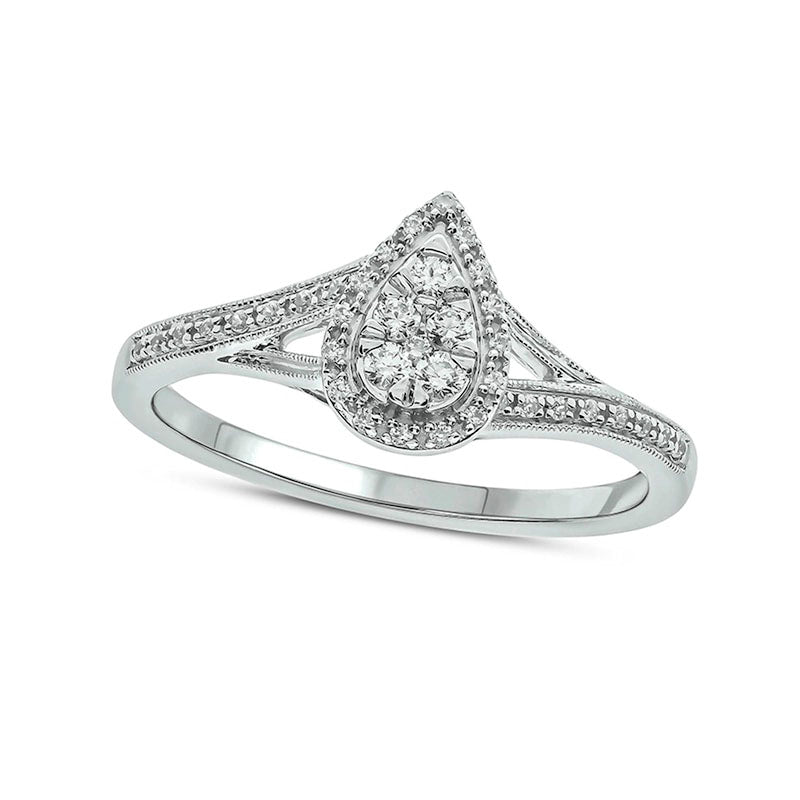 0.20 CT. T.W. Composite Pear Natural Diamond Frame Antique Vintage-Style Split Shank Promise Ring in Solid 10K White Gold