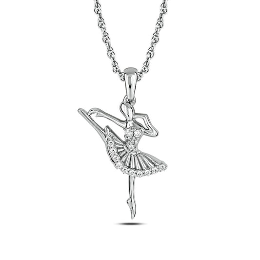 0.07 CT. T.W. Natural Diamond Arabesque Ballerina Pendant in 10K White Gold