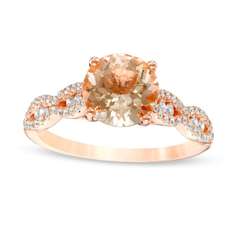 Morganite and 0.33 CT. T.W. Natural Diamond Braid Engagement Ring in Solid 14K Rose Gold