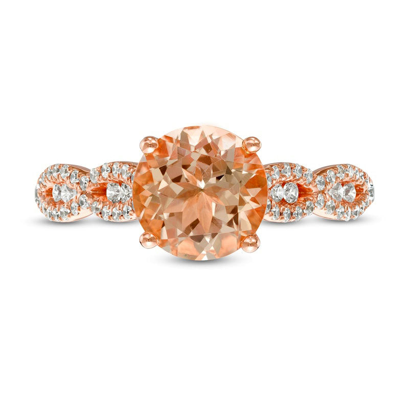 Morganite and 0.33 CT. T.W. Natural Diamond Braid Engagement Ring in Solid 14K Rose Gold