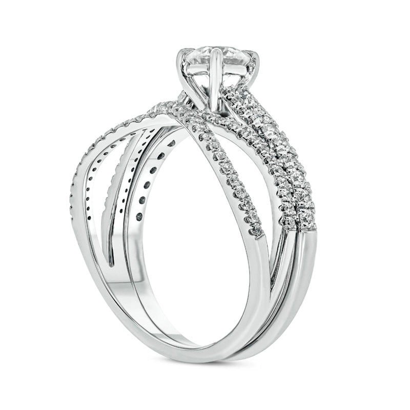 1.0 CT. T.W. Natural Diamond Crossover Bridal Engagement Ring Set in Solid 10K White Gold