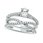 1.0 CT. T.W. Oval Natural Diamond Crossover Bridal Engagement Ring Set in Solid 10K White Gold
