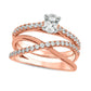 1.0 CT. T.W. Oval Natural Diamond Slant Bridal Engagement Ring Set in Solid 10K Rose Gold