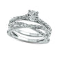 0.75 CT. T.W. Baguette and Round Natural Diamond Crossover Bridal Engagement Ring Set in Solid 10K White Gold
