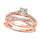 0.75 CT. T.W. Baguette and Round Natural Diamond Crossover Bridal Engagement Ring Set in Solid 10K Rose Gold