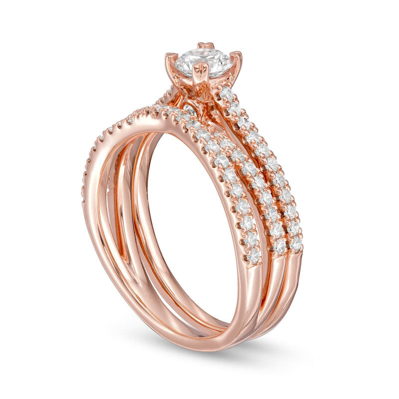 1.0 CT. T.W. Natural Diamond Multi-Row Crossover Bridal Engagement Ring Set in Solid 14K Rose Gold
