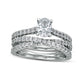 1.5 CT. T.W. Oval Natural Diamond Multi-Row Crossover Bridal Engagement Ring Set in Solid 14K White Gold