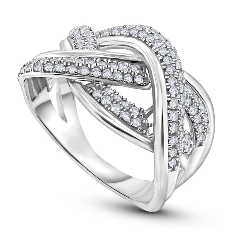 0.75 CT. T.W. Natural Diamond Pretzel Multi-Row Ring in Sterling Silver