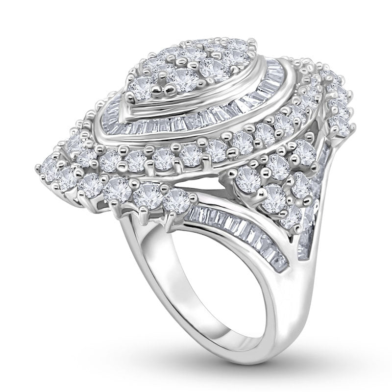 4 CT. T.W. Baguette and Round Composite Natural Diamond Double Marquise Frame Ring in Sterling Silver