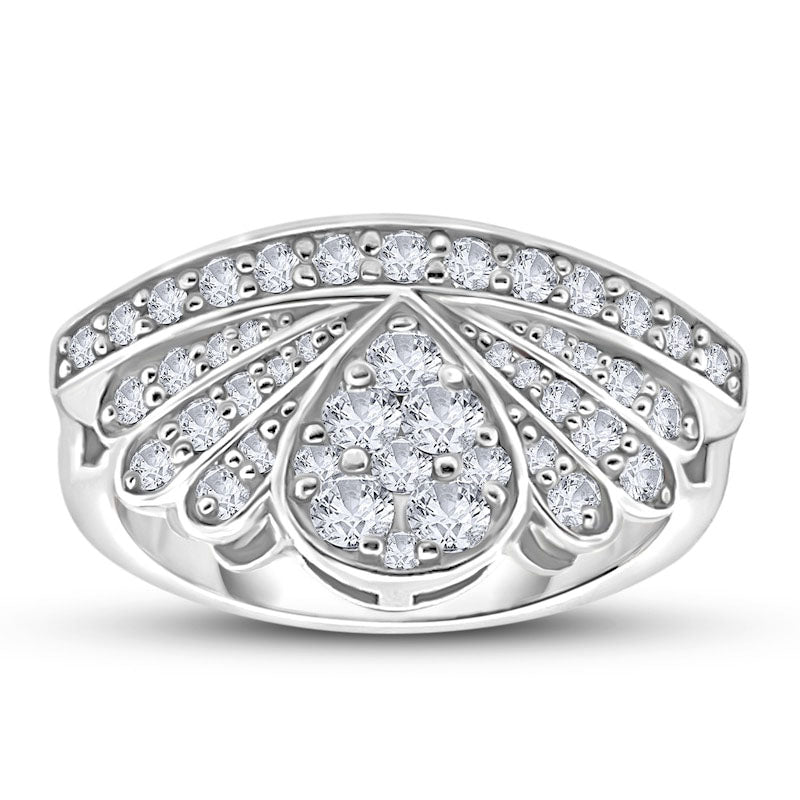 0.63 CT. T.W. Natural Diamond Fan Cluster Ring in Sterling Silver