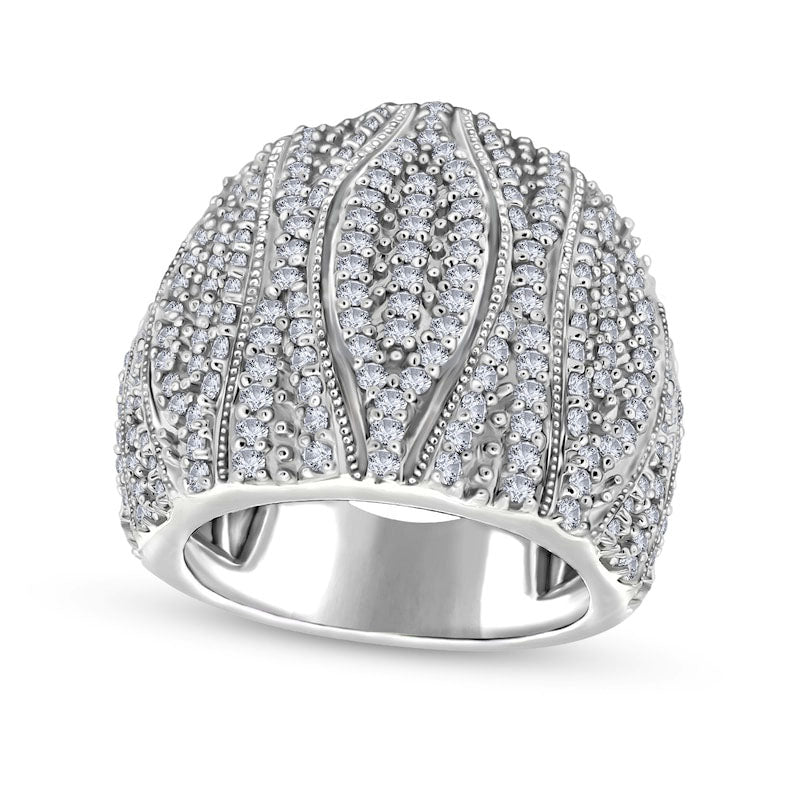 2.0 CT. T.W. Composite Natural Diamond Antique Vintage-Style Beaded Ring in Sterling Silver