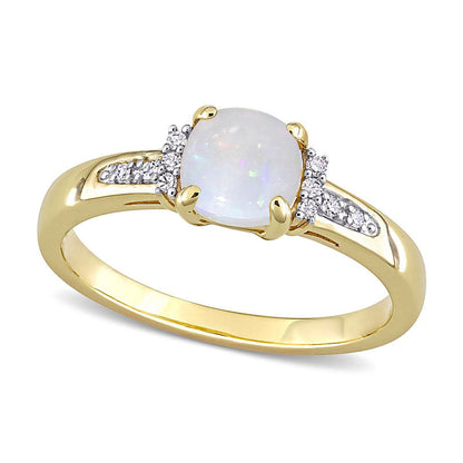 6.0mm Cushion-Cut Opal and 0.05 CT. T.W. Natural Diamond Collar Promise Ring in Solid 10K Yellow Gold
