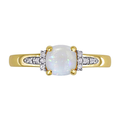 6.0mm Cushion-Cut Opal and 0.05 CT. T.W. Natural Diamond Collar Promise Ring in Solid 10K Yellow Gold