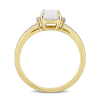 6.0mm Cushion-Cut Opal and 0.05 CT. T.W. Natural Diamond Collar Promise Ring in Solid 10K Yellow Gold