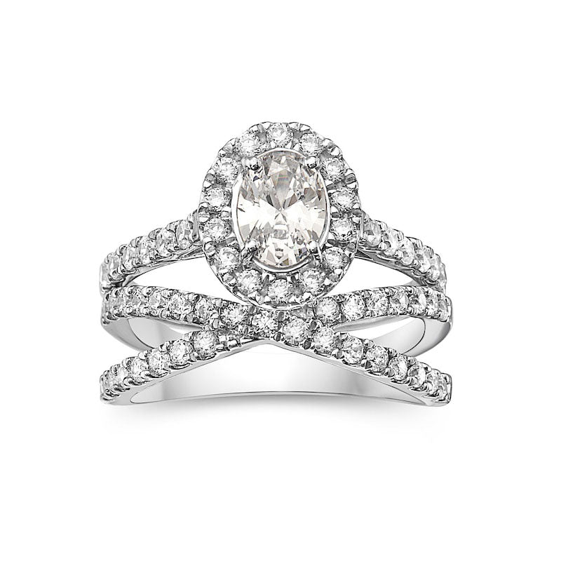 2.25 CT. T.W. Oval Natural Diamond Frame Criss-Cross Bridal Engagement Ring Set in Solid 14K White Gold