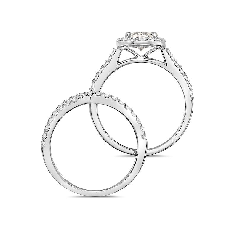 1.75 CT. T.W. Oval Natural Diamond Frame Criss-Cross Bridal Engagement Ring Set in Solid 14K White Gold